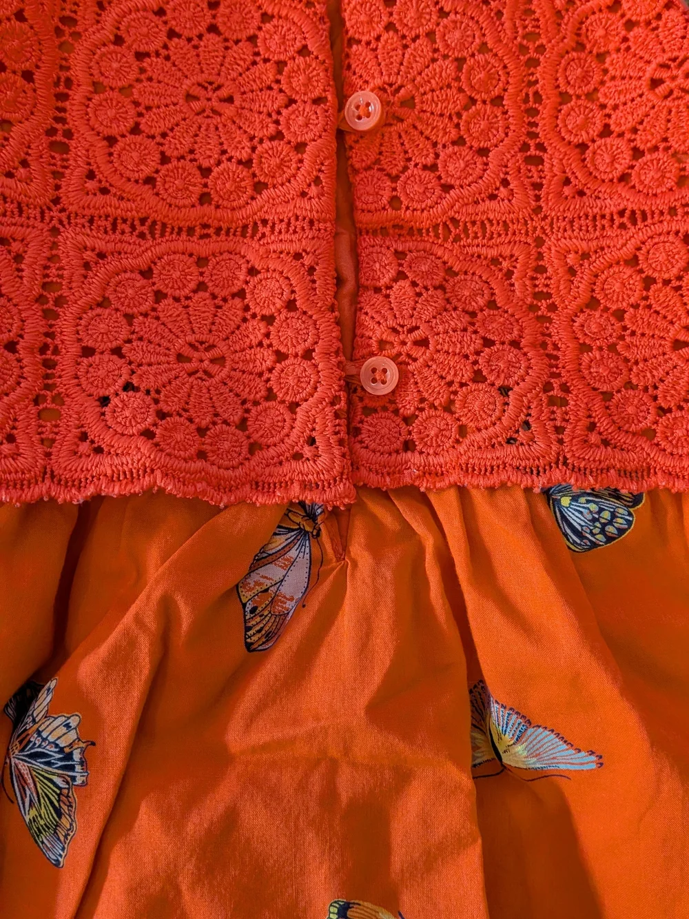 Baby GAP Coral Crochet Bodice Butterfly Print Dress